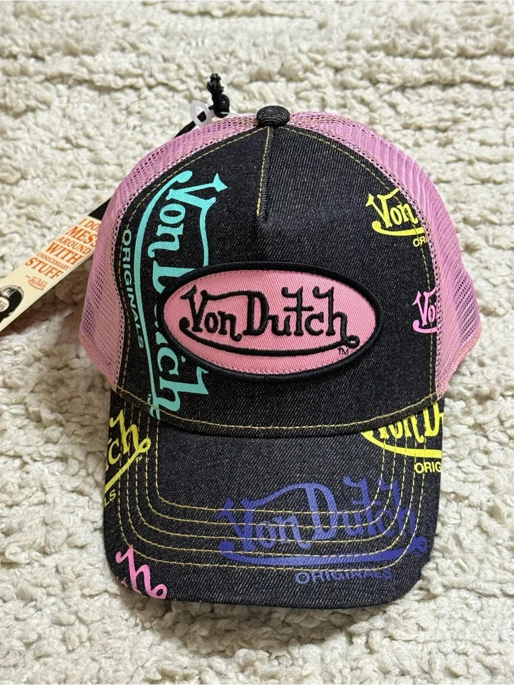 New unisex Von Dutch Tagged dark denim Trucker Hat